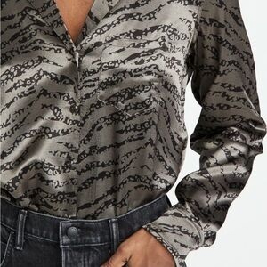 Rails Rebel Satin Shirt Blouse Olive Spotted Tiger Stripes